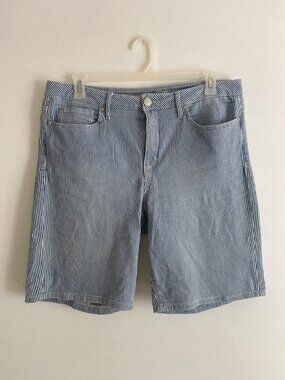 Seven7 Women's Striped Bermuda Shorts Size 16 Blue & White Cotton Blend